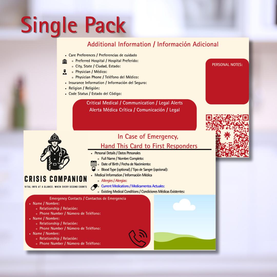 Custom Bilingual Emergency Contact Card: Laminated Glovebox Medical Info