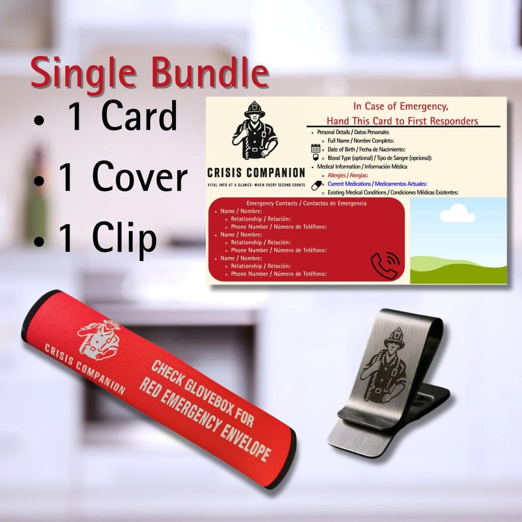 Emergency Car Safety Single Bundle: Seat Belt Cover, Contact Card & Money Clip