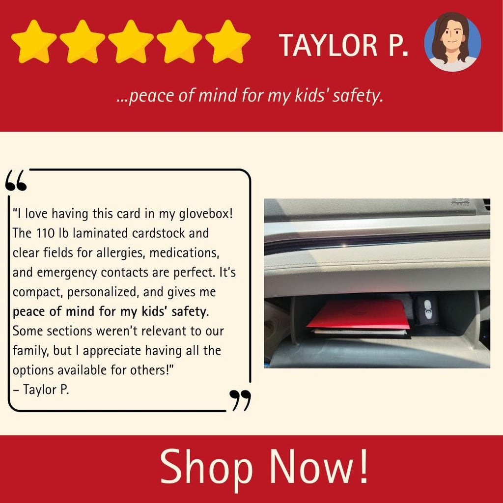 Custom Bilingual Emergency Contact Card: Laminated Glovebox Medical Info