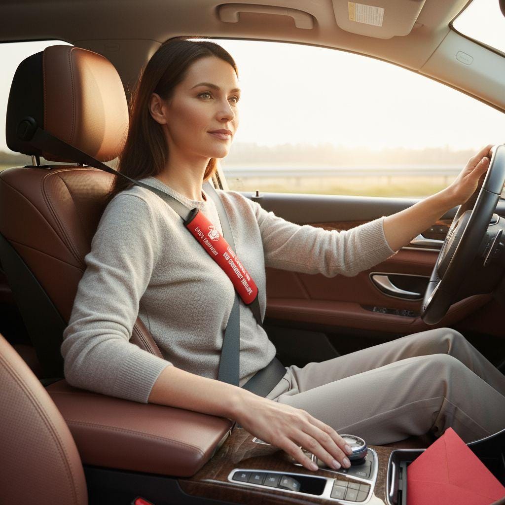 Red Neoprene Emergency Seat Belt Cover: Medical Alert, Crisis Companion™